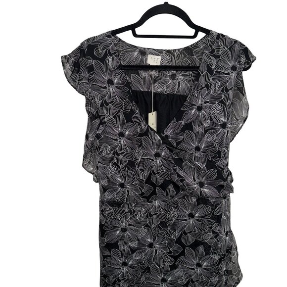 A New Day Black Riffled Faux Wrap Chiffon Floral Dress Sz  XXL NWT - Picture 5 of 12